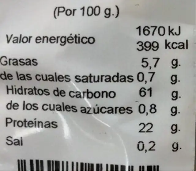 Frutos secos ecologicos nutrition facts table