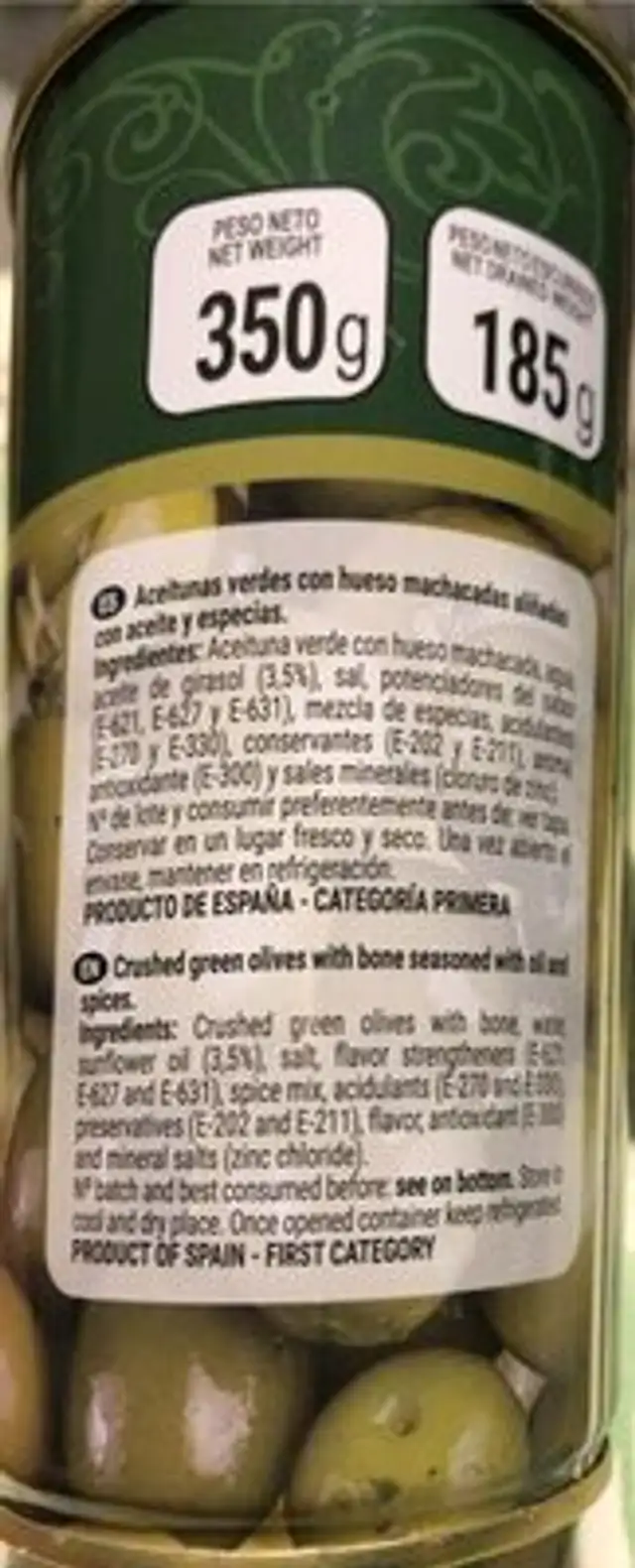 Aceitunas chupadedos nutrition facts table