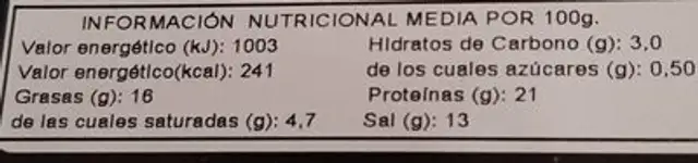 Filete de anchoa con aceite de oliva nutrition facts table
