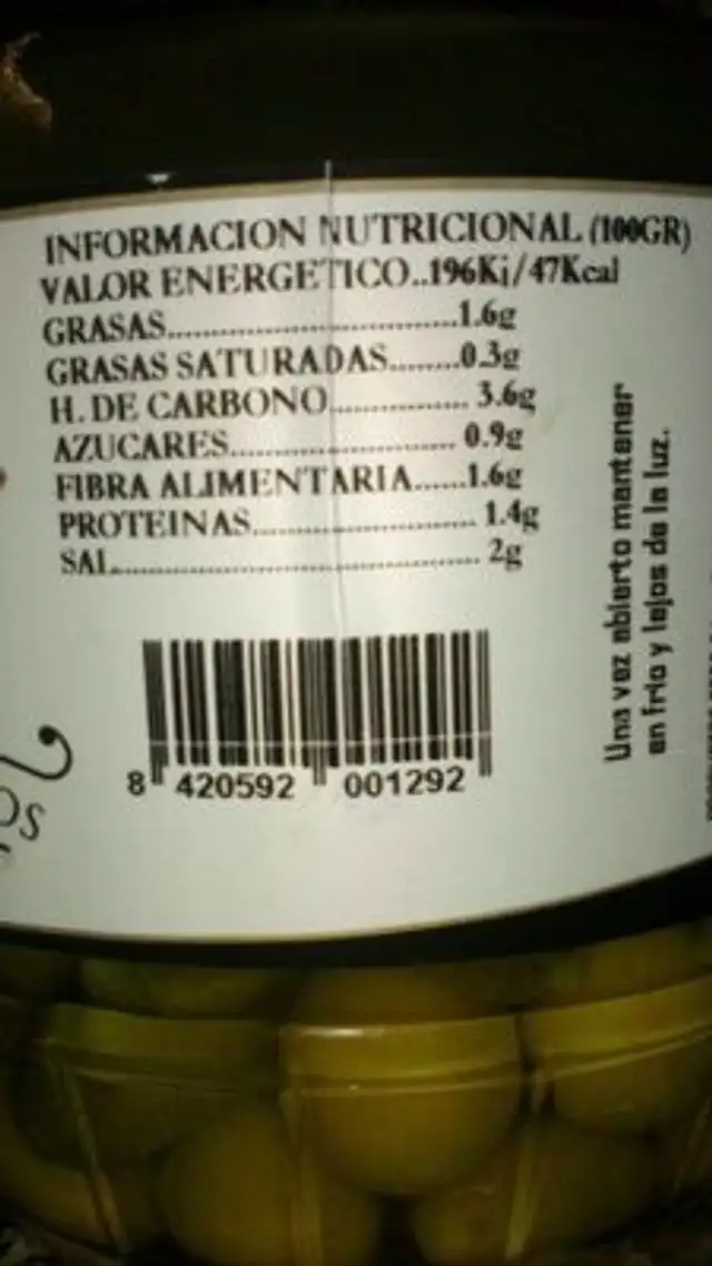 Coctel vegetal sabor anchoa nutrition facts table