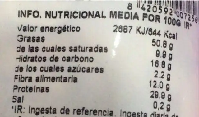 cacahuete repelado salado nutrition facts table