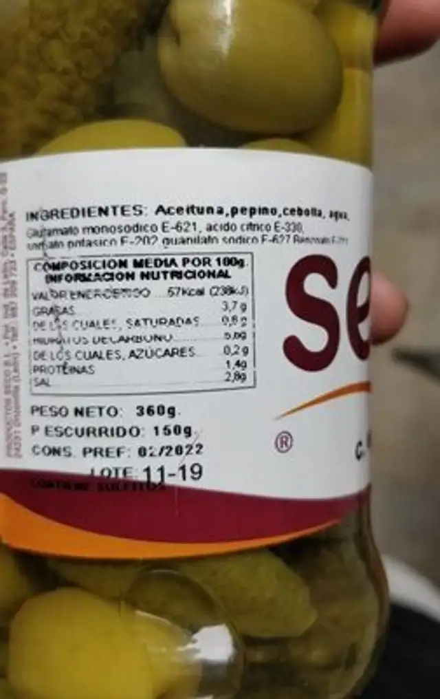 Unknown nutrition facts table