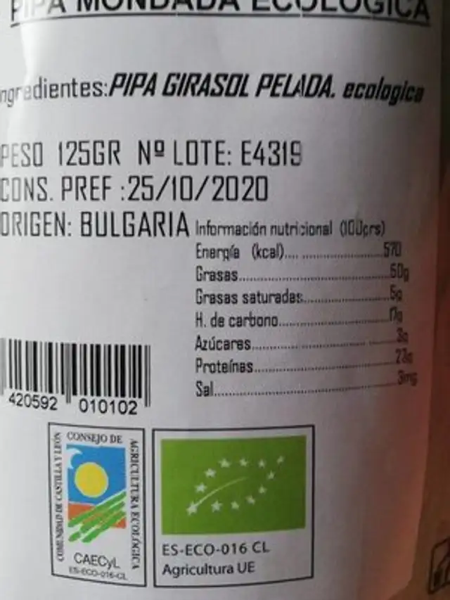 Pipa mondada ecológica nutrition facts table