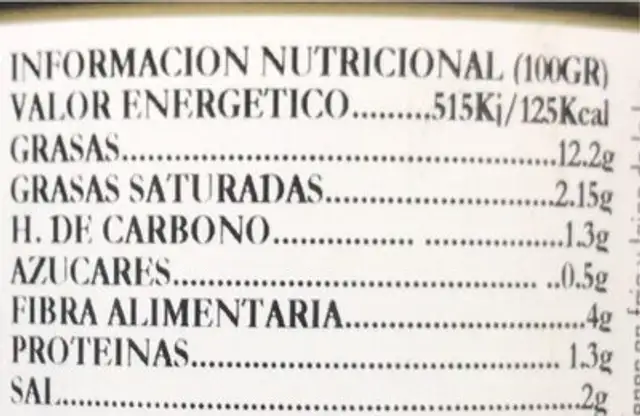 Aceituna campo real verde nutrition facts table