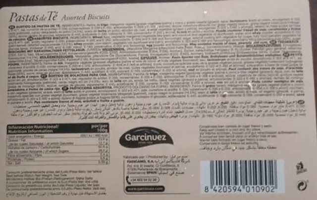 Pastas de té nutrition facts table