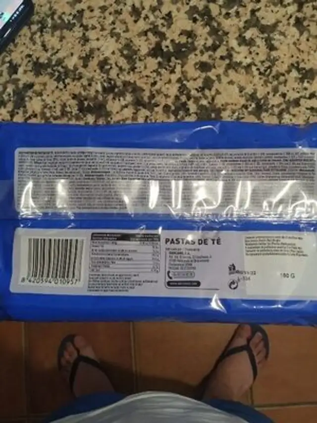 Pastas de te ingredients label