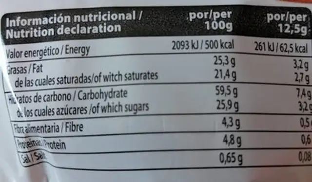 Mexicanitos galleta bombón nutrition facts table