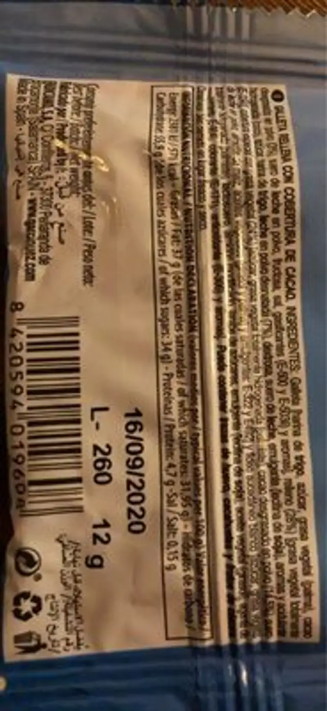 Choco Milk nutrition facts table