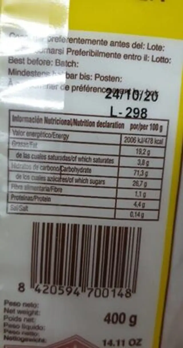 Surtido galletas nutrition facts table