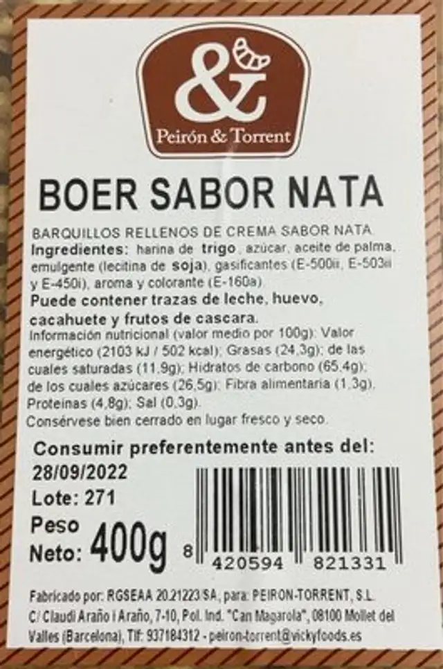 Boer sabor nata nutrition facts table