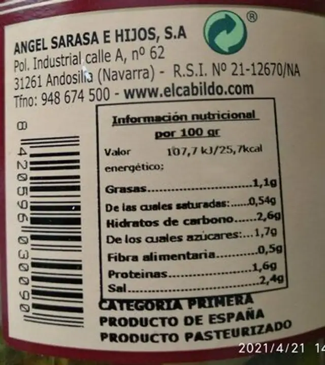 Banderillas troceadas picantes nutrition facts table
