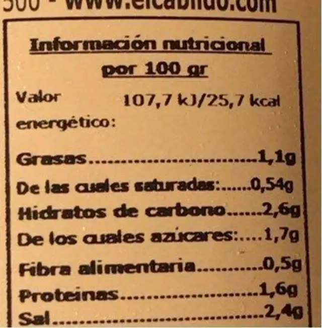 Banderillas Troceadas Picantes nutrition facts table