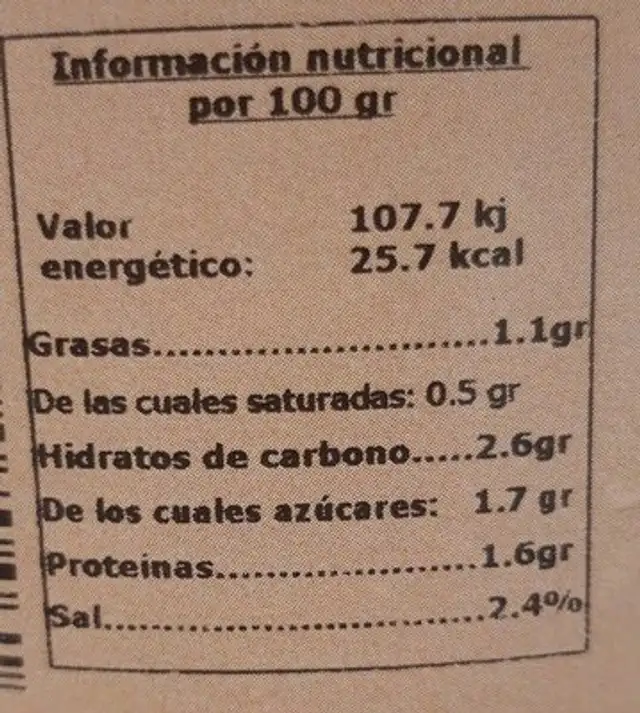 Banderillas troceadas picantes nutrition facts table