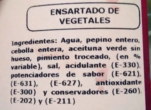 Entera dulces banderillas ingredients label