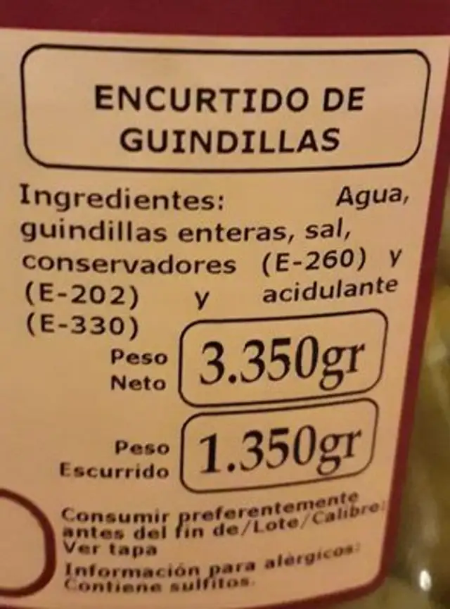 Piment vert ingredients label