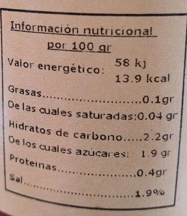 Cebollitas sabor anchoa nutrition facts table