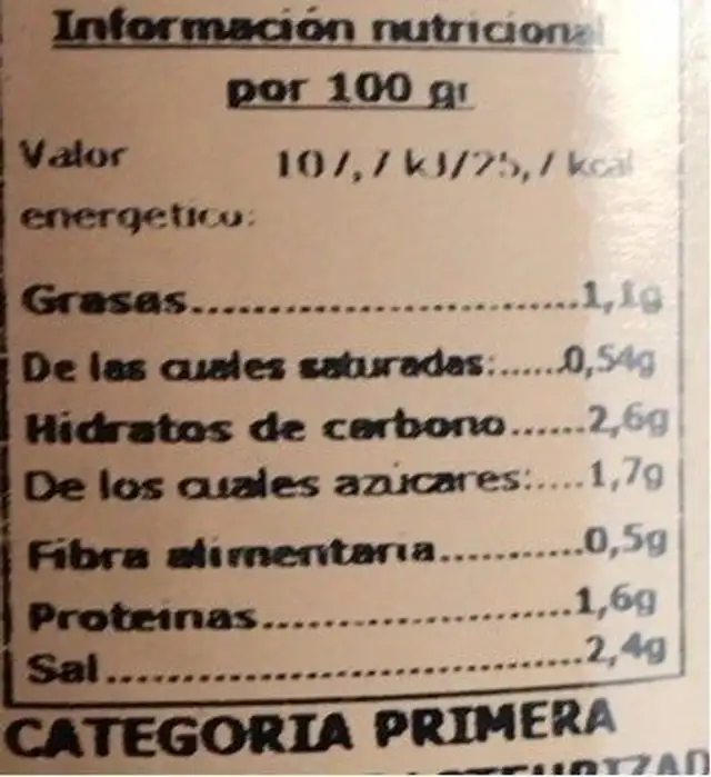 Banderillas picantes nutrition facts table