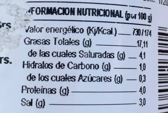 Aceitunas de mesa nutrition facts table