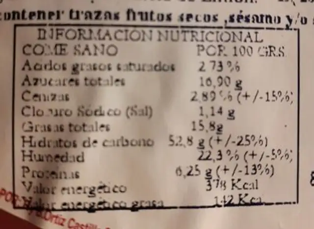 Rosco casero nutrition facts table