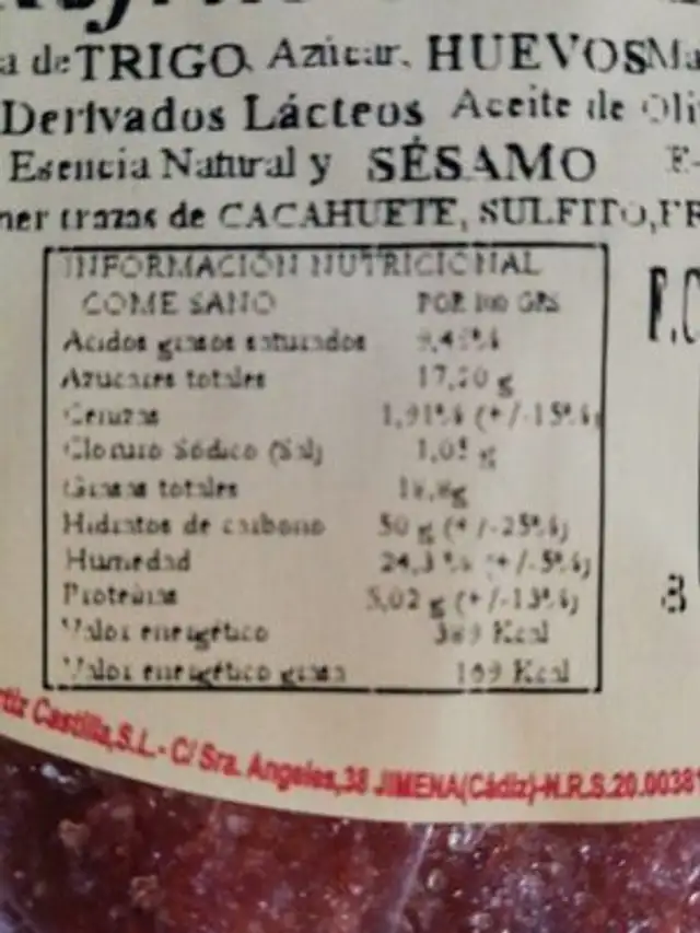 Torta de Aceite de Oliva - Refrito con Matalauva nutrition facts table