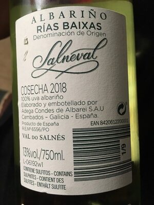 Albarino Salneval 2016 front packaging