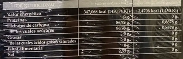 Sacarina Iparcoffee nutrition facts table