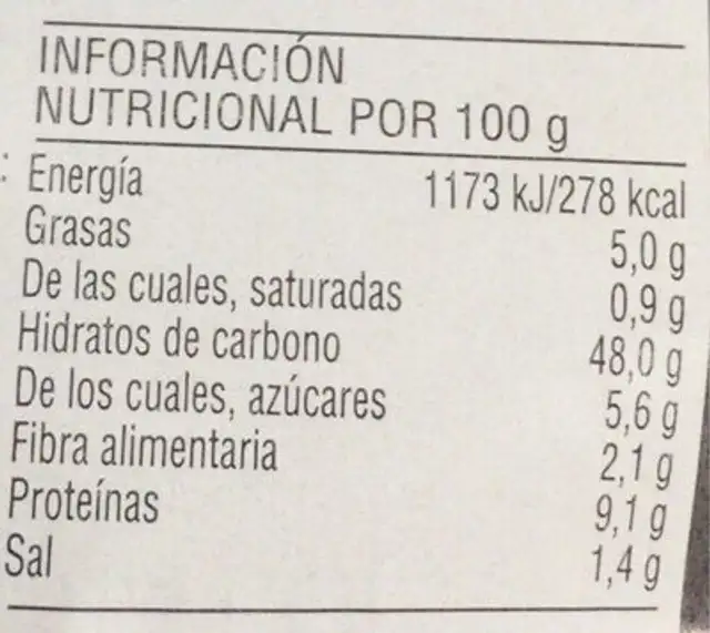 Mini hamburguesa nutrition facts table