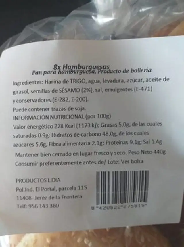 Pan hamburguesas nutrition facts table
