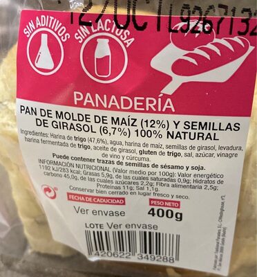 Pan de molde de maiz front packaging