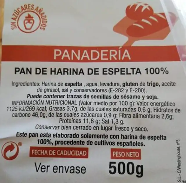 Pan de harina de espelta nutrition facts table