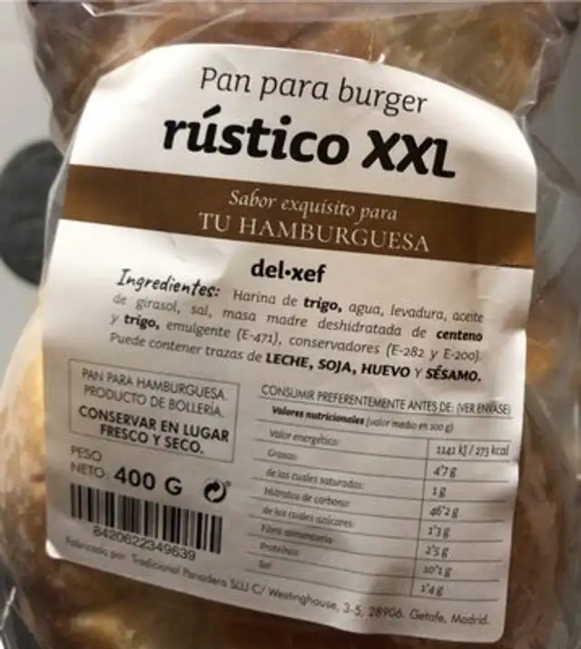 Pan para burger nutrition facts table