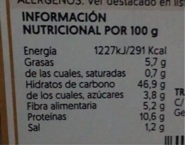 Pan tosta 12 cereales y semillas nutrition facts table