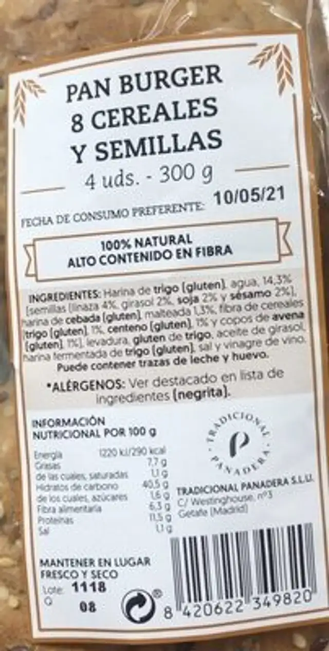 Pan burguer 8 cereales y semillas