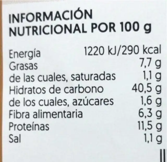 Pan burguer 8 cereales y semillas nutrition facts table