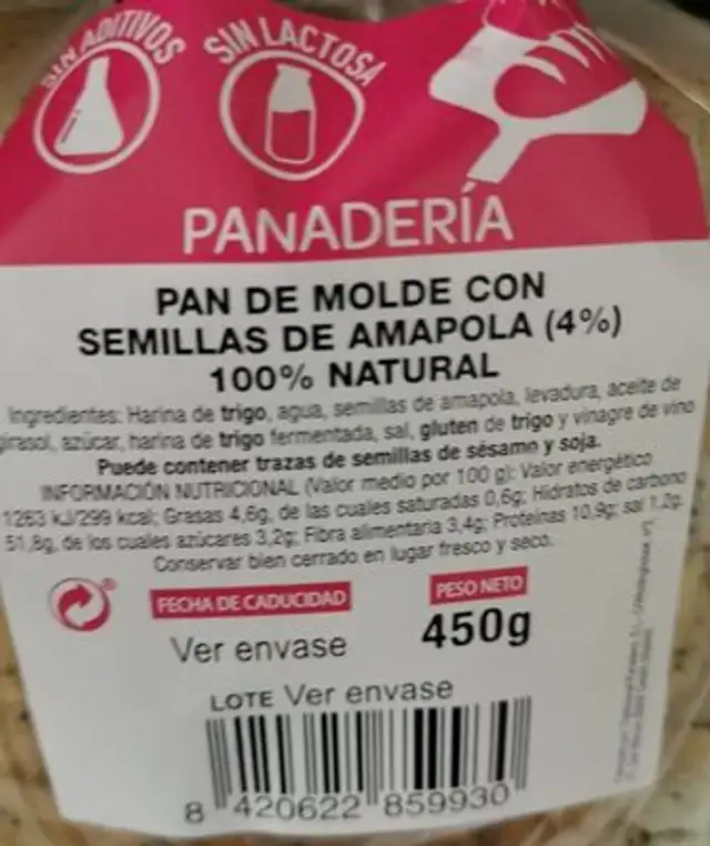 Pan de molde con semillas de amapola