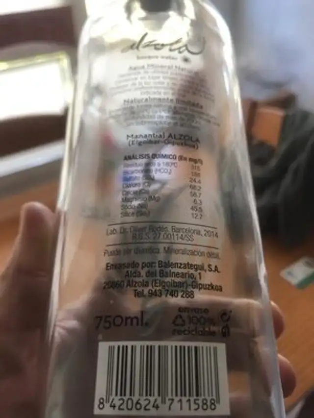 Agua Mineral ingredients label