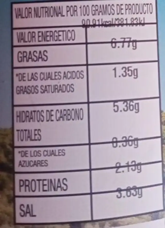 Aceitunas sabor berenjena nutrition facts table