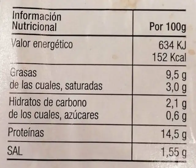 Hamburguesa de pollo nutrition facts table