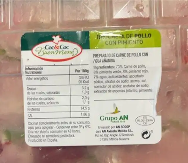 Brocheta de polli nutrition facts table
