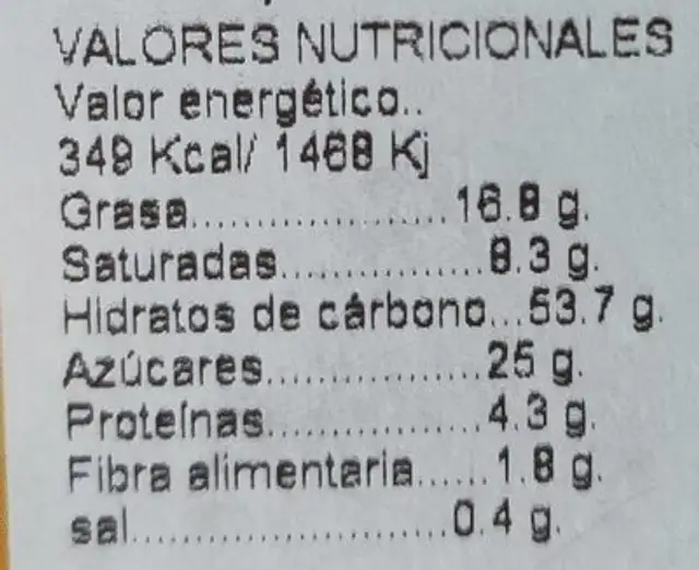 Ensaimada de cabello de ángel nutrition facts table