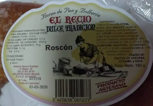 Roscón nutrition facts table