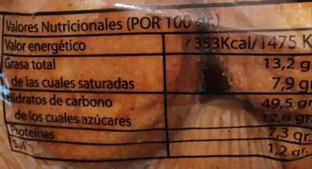 Magdalenas nutrition facts table
