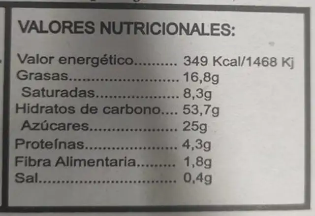 Ensaimada rellena de cabello de ángel nutrition facts table