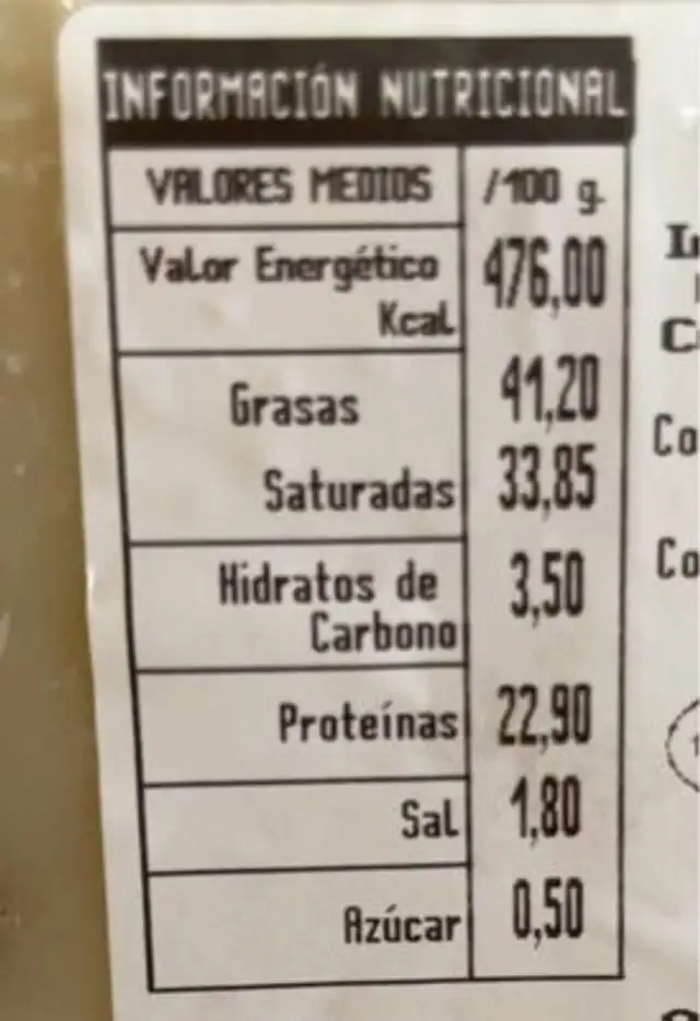 Queso de oveja añejo nutrition facts table