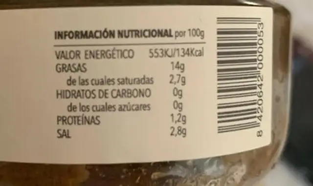 Pasta de aceituna verde nutrition facts table
