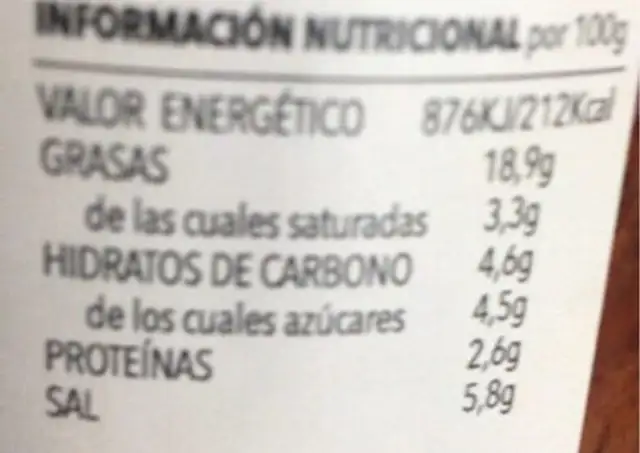 Hebe nutrition facts table