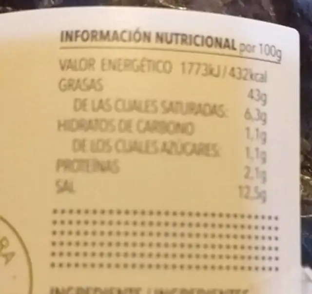 Olives negres arrugades nutrition facts table