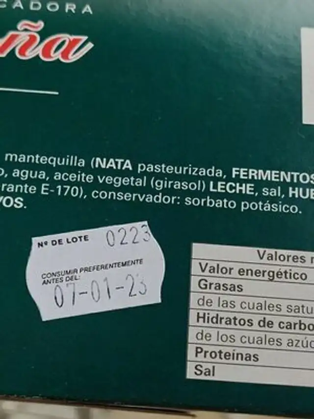 Sobaos con Mantequilla ingredients label