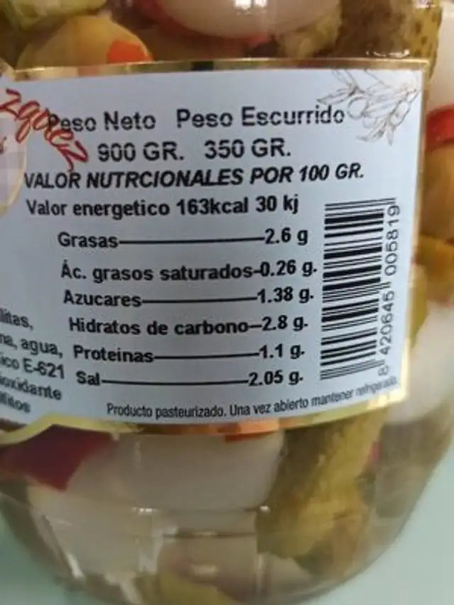 Banderillas picantes nutrition facts table