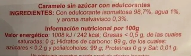Caramelos de Malvavisco nutrition facts table
